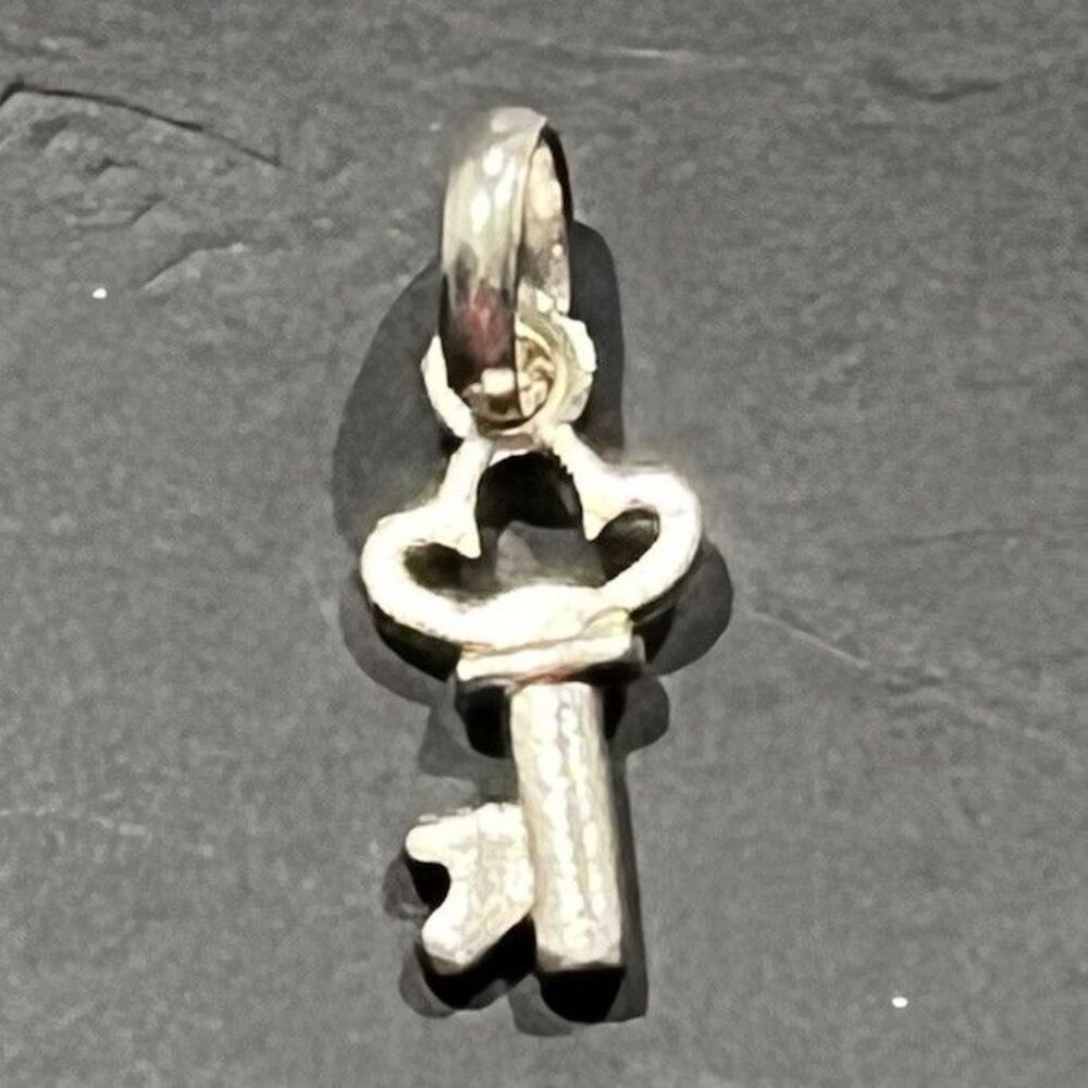 925 Sterling Silver Key Charm Pendant with Bail No Stone Silver Tone 925